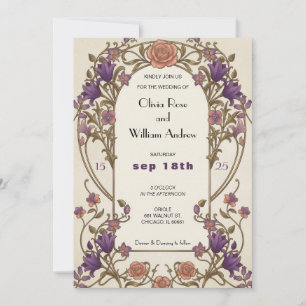 Dark Lavender Vintage Wedding Invitation Suite