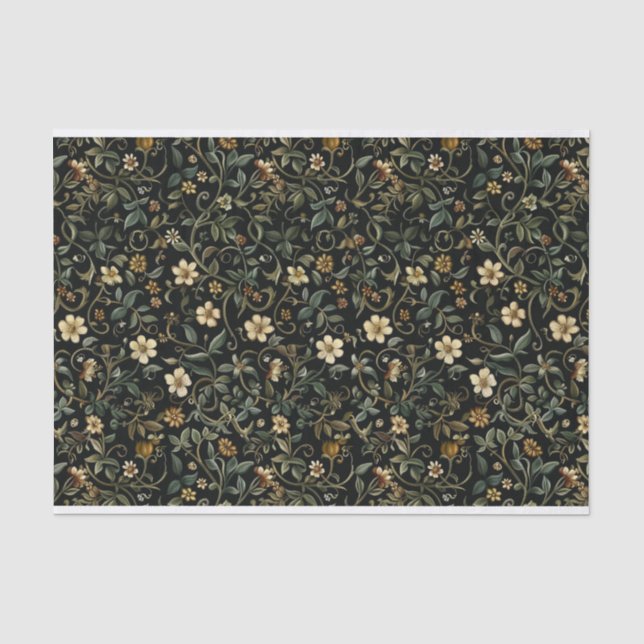 Dark Leafy Floral Illustrations Pattern No. 1 Tissue Paper (Front)