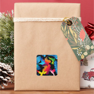 Dark Leafy Summer Tropical Hummingbirds Square Sticker