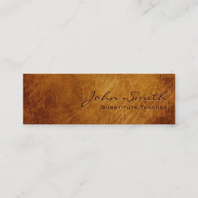 Dark Leather Substitute Teacher Business Card (Front)