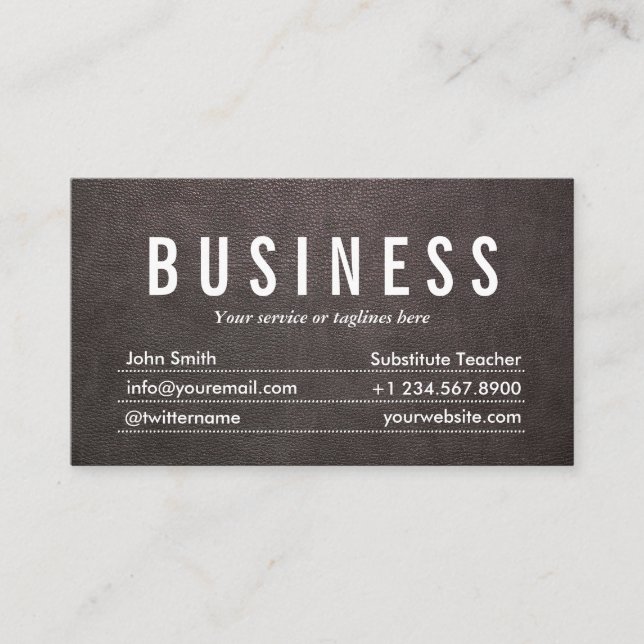 Dark Leather Substitute Teacher Business Card (Front)