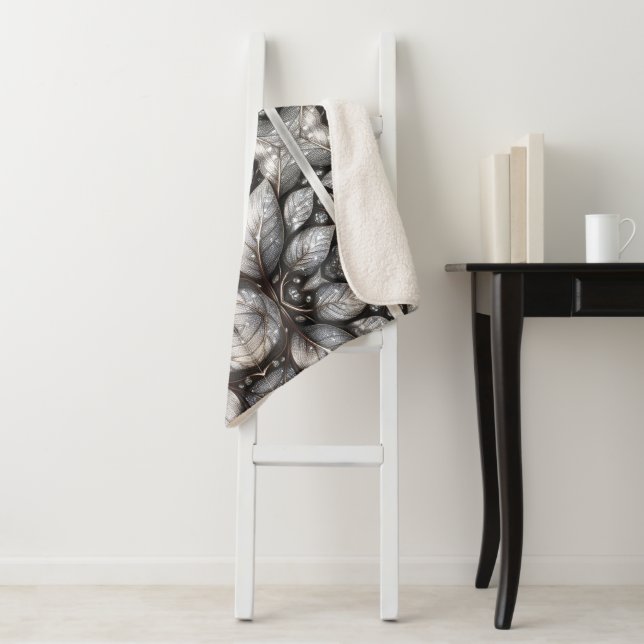 Dark Leaves Sherpa Throw Blanket (In Situ)