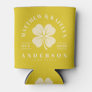 Dark Lemon Irish Lucky Clover Wedding Crest Can Cooler