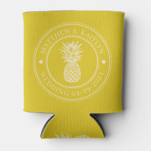 Dark Lemon Pineapple Wedding Crest & Names Can Cooler
