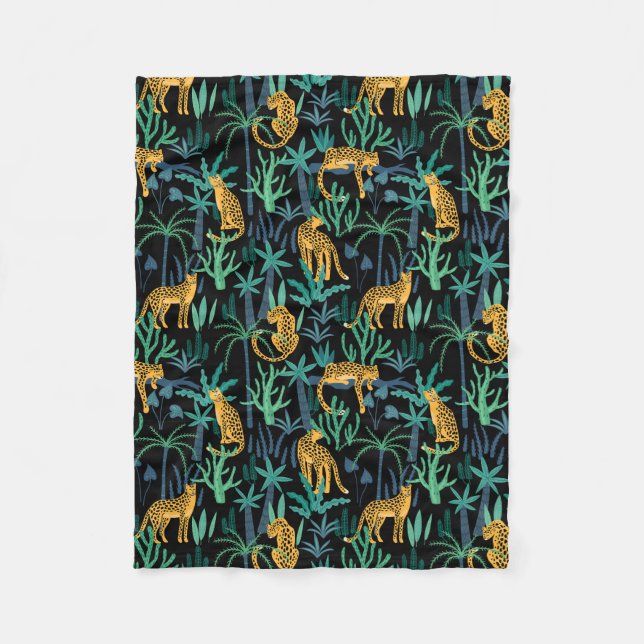 Dark Leopard Jungle Fleece Blanket (Front)
