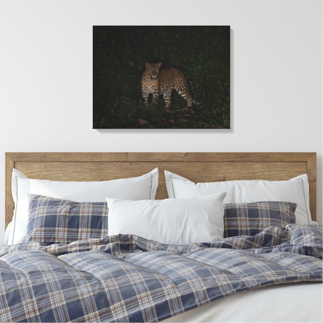 Dark Leopard Nature Lover Stretched Canvas Print (Insitu(Bedroom))