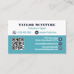 Dark & Light Blue Professional Icons QR Code Business Card