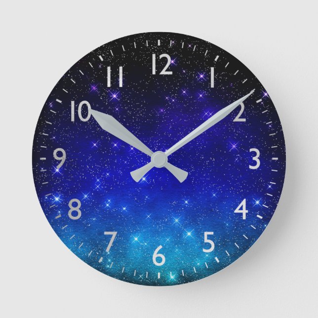 Dark & Light Blue Stars Gradient Twilight  Round Clock (Front)