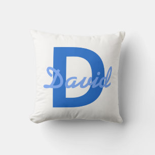 Dark & Light Blue White Editable Name Monogram Cushion