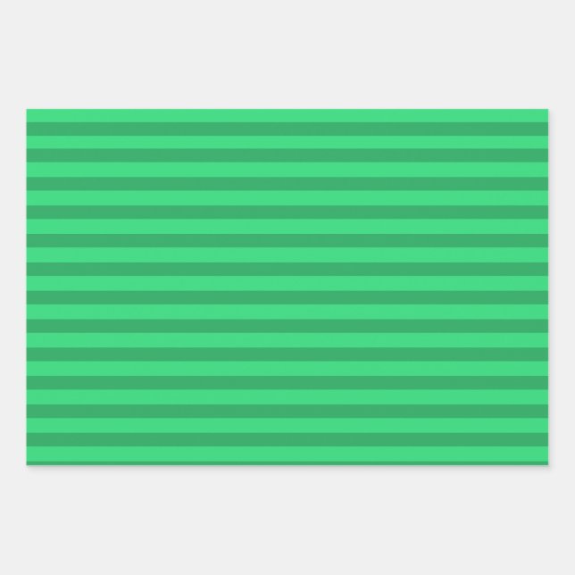 Dark & Light Green Stripes Modern Christmas Wrapping Paper Sheet (Front)