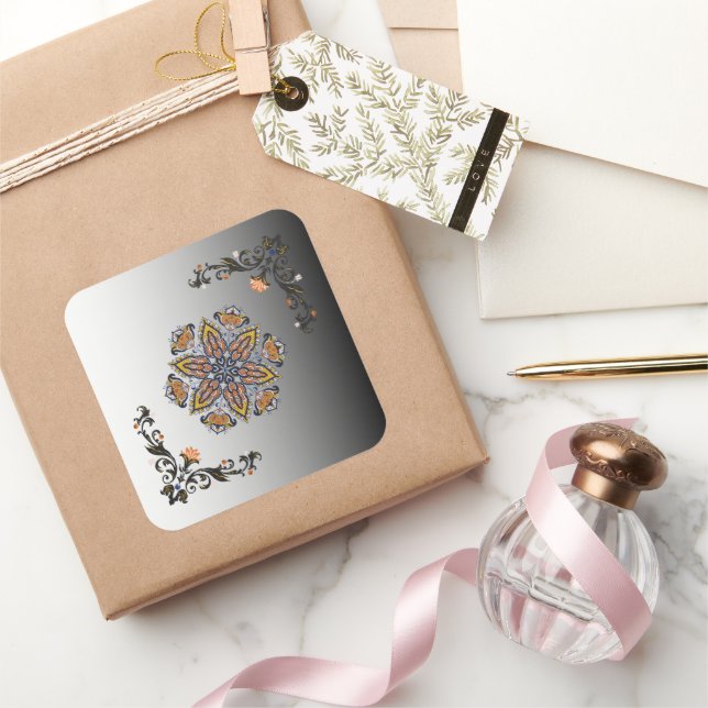 Dark & Light Mandala Bloom Square Sticker (Gifting)