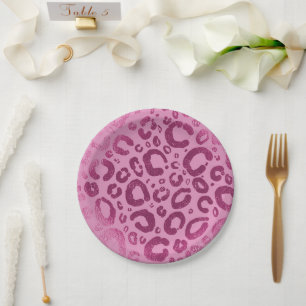 Dark & Light Pink Glam Leopard Print Party Paper Plate
