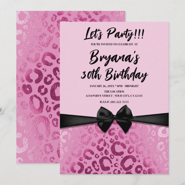 Dark & Light Pink Glam Leopard Print Sweet 16  Invitation (Front/Back)