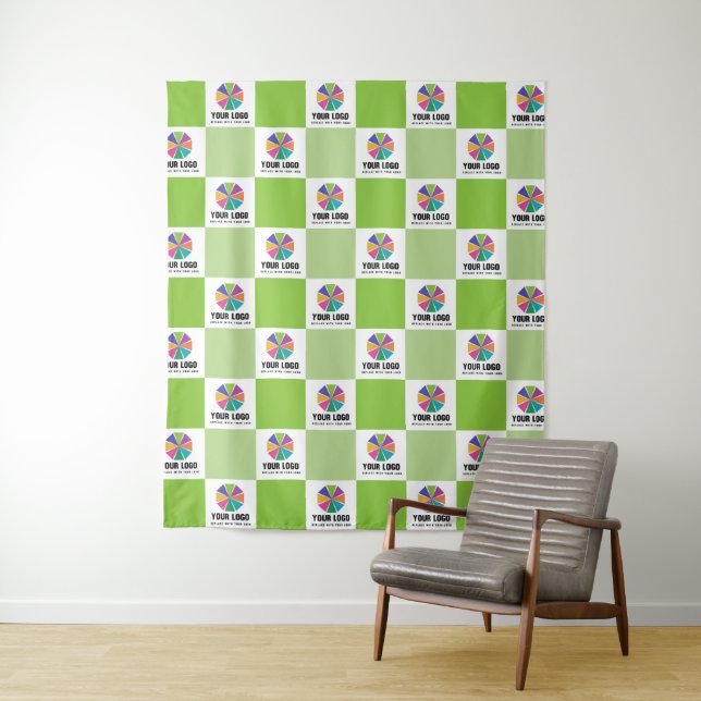 Dark Lime Check Pattern Your Logo Tapestry (In Situ)