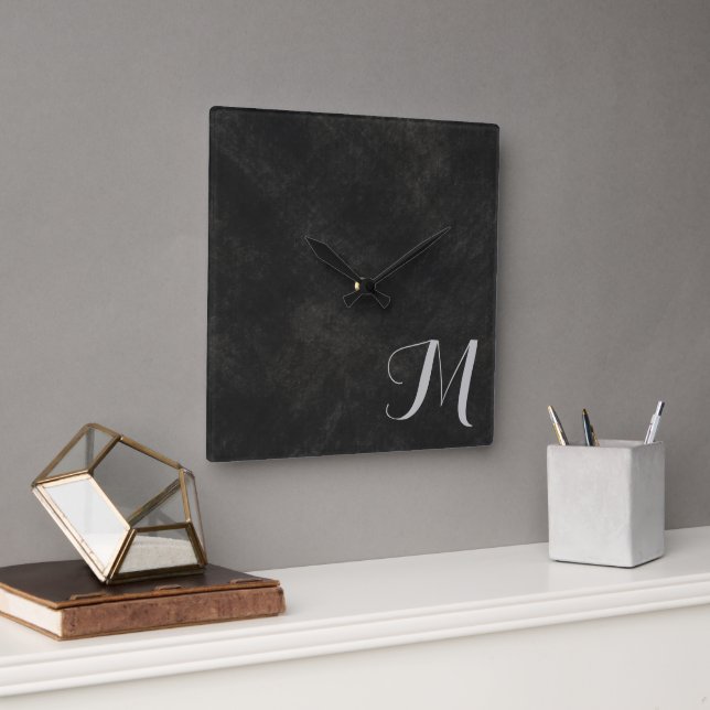 Dark Lime Wash Luxurious Monogram  Square Wall Clock (Office)