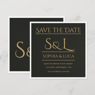 Dark Luxe Monogram Save the Date Card