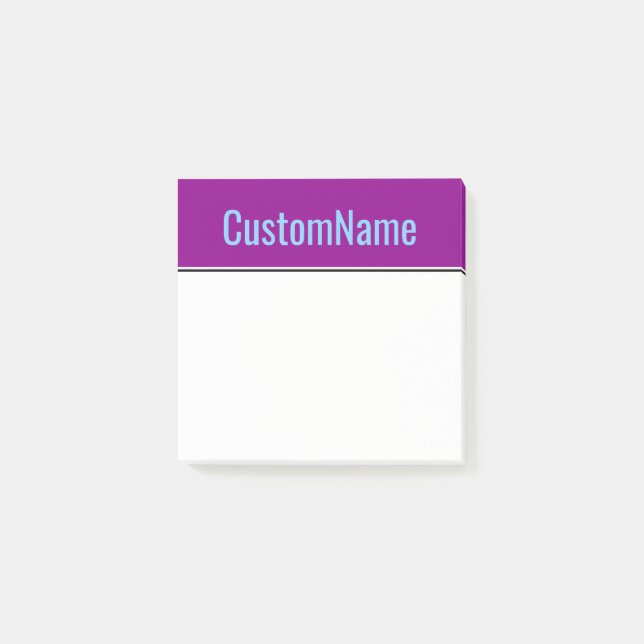 Dark Magenta Background + Light Sky Blue Name Post-it Notes (Front)