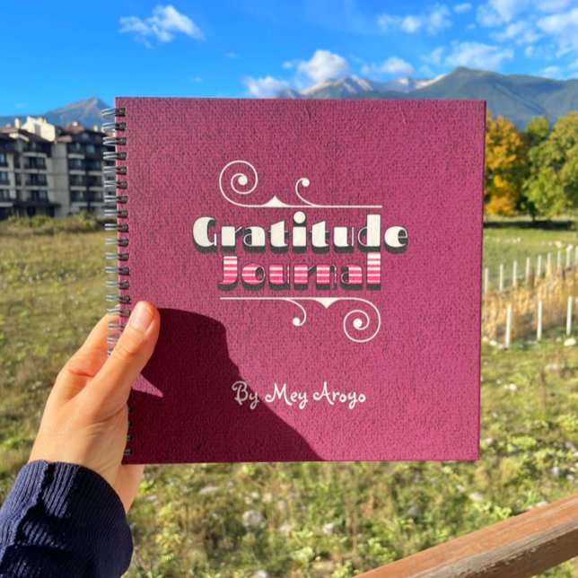 Dark Magenta Custom Name Gratitude Journal  (My own gratitude journal, journaling in my balcony with a view to the Pirin Mountains)