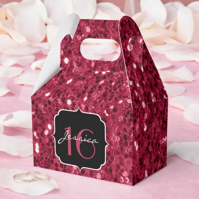 Dark magenta pink faux glitter sparkles Sweet 16 Favour Box (Wedding)