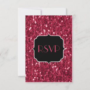 Dark magenta pink faux glitter sparkles Sweet 16 RSVP Card