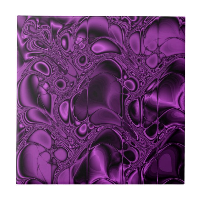 Dark Magenta Purple Abstract Marbled Texture Tile (Front)