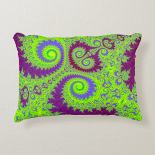 Dark Magenta Purple and Lime Green Fractal Spiral Decorative Cushion