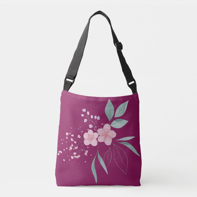 Dark Magenta with Pink flower Crossbody Bag (Front)