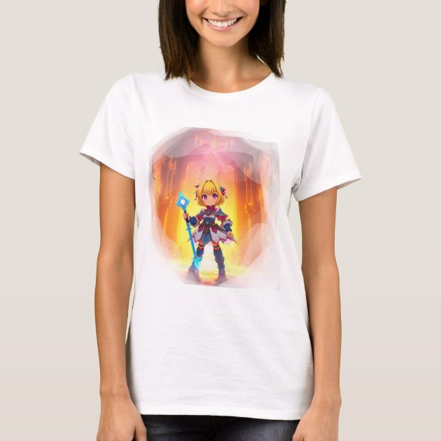 Dark magician girl- Anime Fantasy Hero in Glowing  T-Shirt (Front)