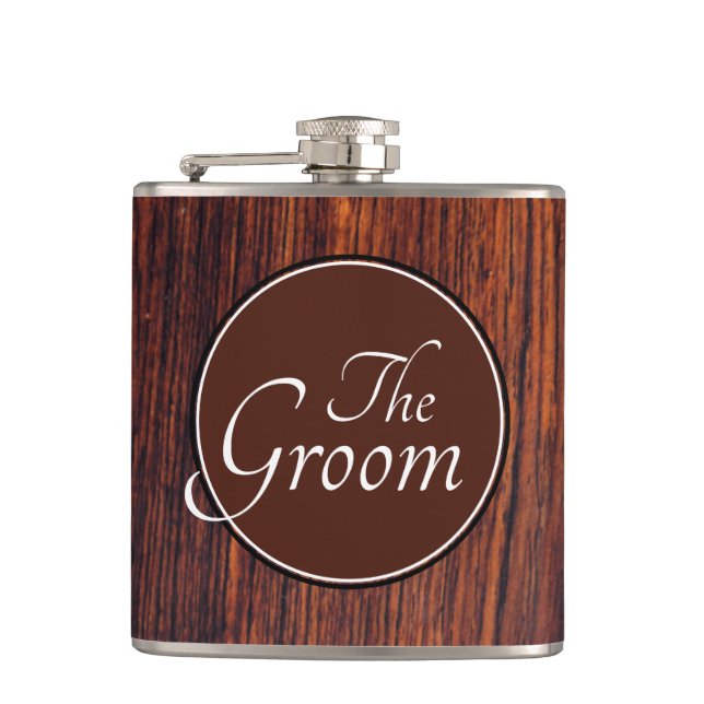 Dark Mahogany wood grain brown wood pattern  Hip Flask (Front)