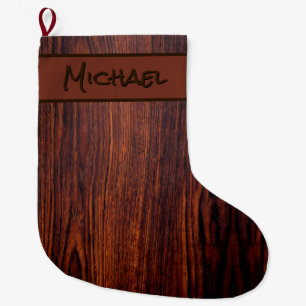 Dark Mahogany wood grain   brown wood pattern  Large Christmas Stocking