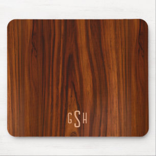 Dark Mahogany Wood Texture, Monogram Mouse Mat