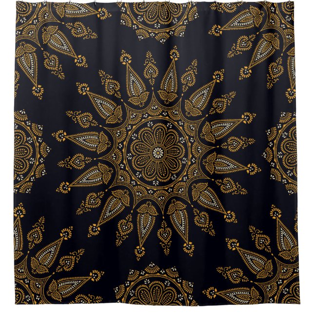 Dark mandala pattern: abstract artistic design shower curtain (Front)