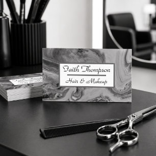 Dark Marble Black and White Hair Stylist Business Card