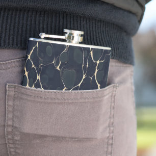 Dark Marble Pattern Abstract Alcohol Ink Style 1 Hip Flask