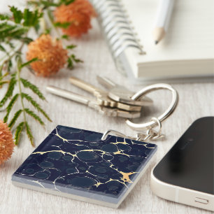 Dark Marble Pattern Abstract Alcohol Ink Style Dar Key Ring