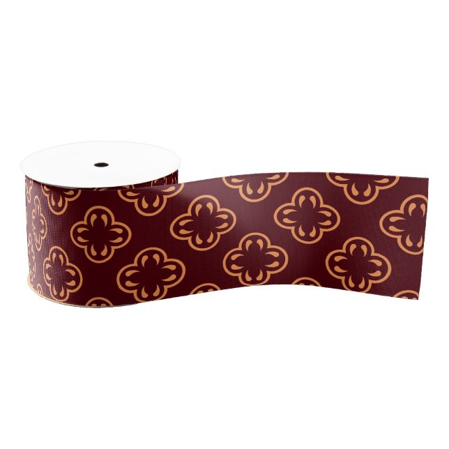 Dark Maroon Floral Seamless Pattern Grosgrain Ribbon (Spool)
