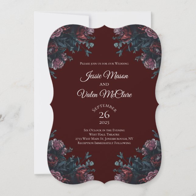 Dark Maroon Mauve Gothic Elegant Wedding Invitation (Front)