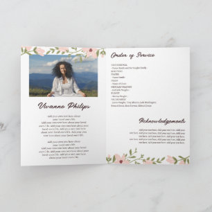 Dark Maroon Olive & Pink Floral Photo Funeral Invitation