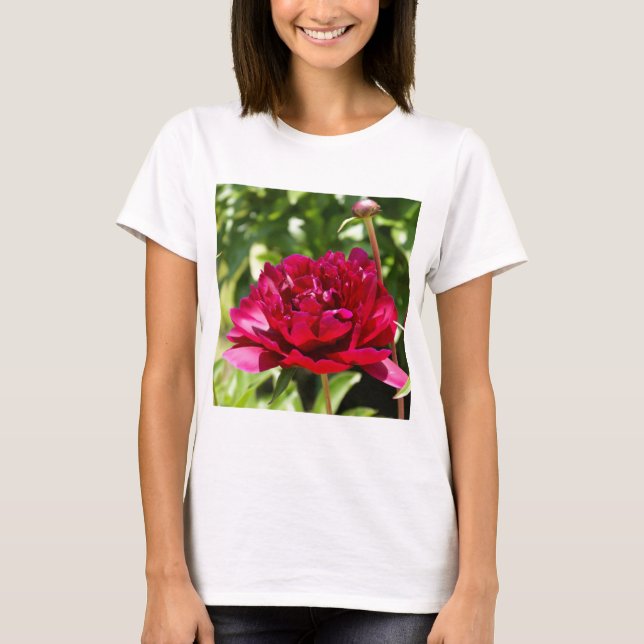 Dark Maroon velvet peonies T-Shirt (Front)