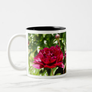 Dark Maroon velvet peonies Two-Tone Coffee Mug