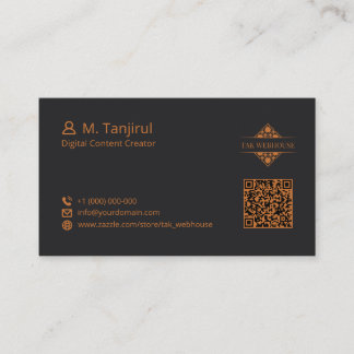Dark Matte Mandala Diamond Tile Pattern QR Code Business Card