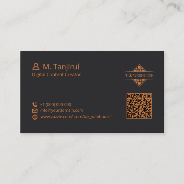 Dark Matte Mandala Diamond Tile Pattern QR Code Business Card (Front)