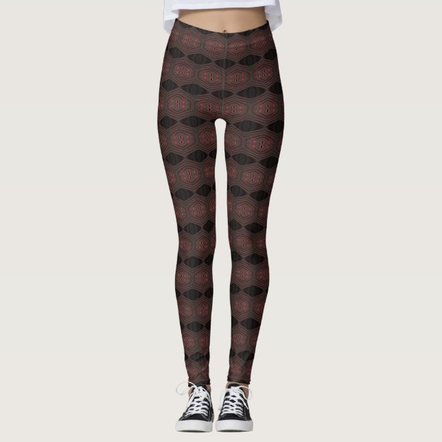 Dark Matter Hex Leggings – Deep Red & Black  (Front)