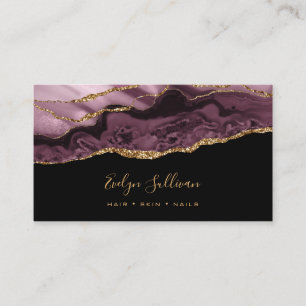Dark mauve agate on black business card