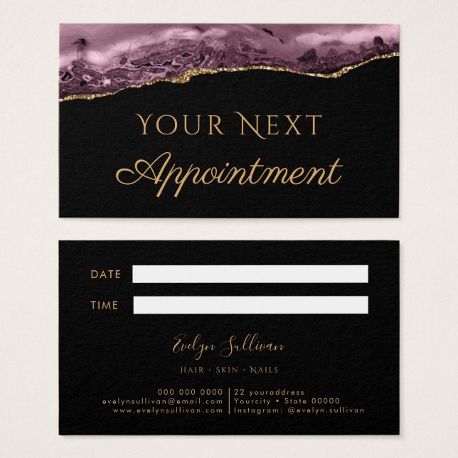 Dark mauve and gold agate appointment card (Front & Back)