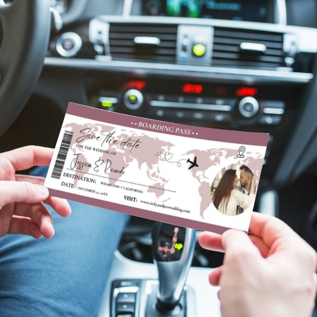 Dark Mauve Boarding pass Ticket Wedding  Save The Date (Creator Uploaded)