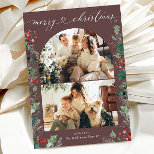 Dark Mauve Botanical 2 Photo Arch Christmas Card