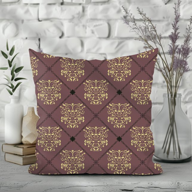 Dark Mauve Diamond Damask Pattern Cushion (Creator Uploaded)