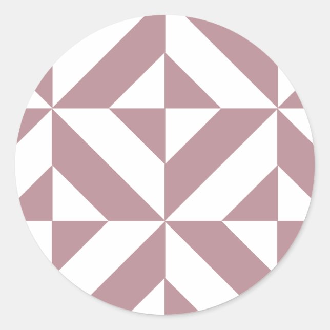 Dark Mauve Geometric Deco Cube Pattern Classic Round Sticker (Front)
