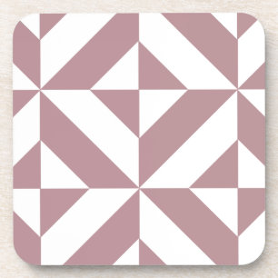 Dark Mauve Geometric Deco Cube Pattern Coaster